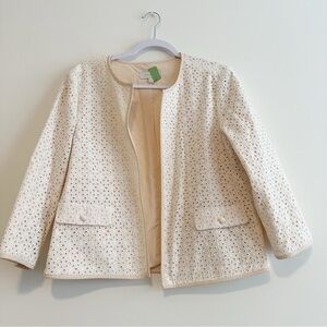 Talbots | Eyelet Cream Textured Cropped Blazer with Long Sleeves